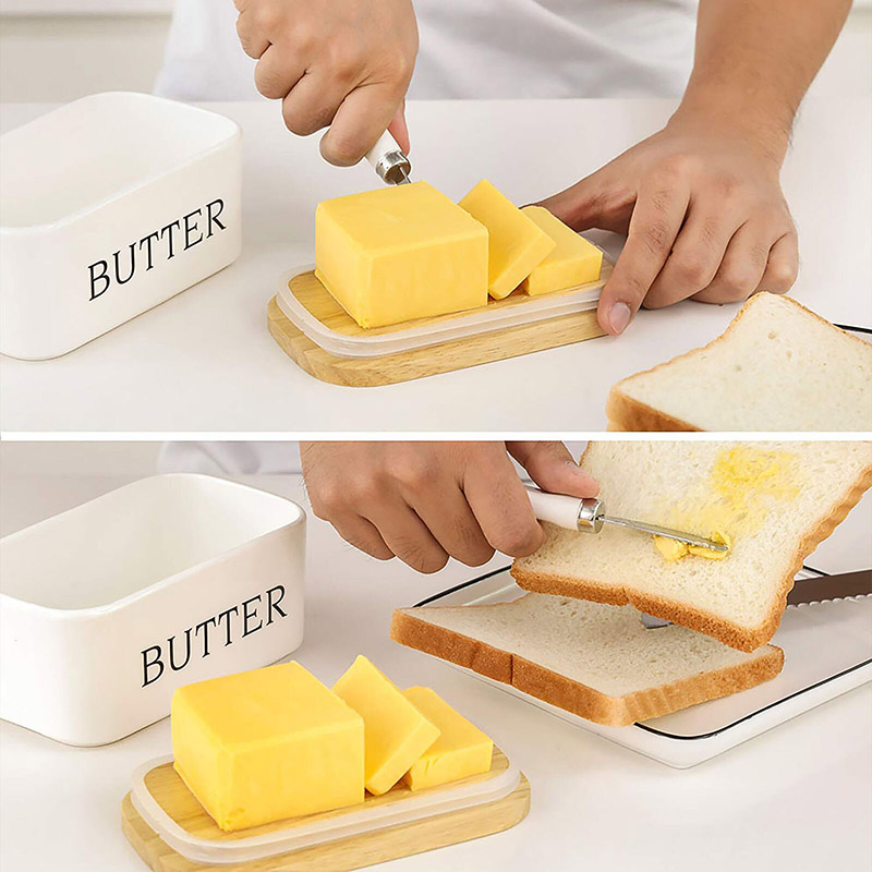 Récipient à beurre en acier inoxydable avec couvercle transparent,  récipient à beurre pour réfrigérateur, récipient à fromage plat pour  coupe-fromage